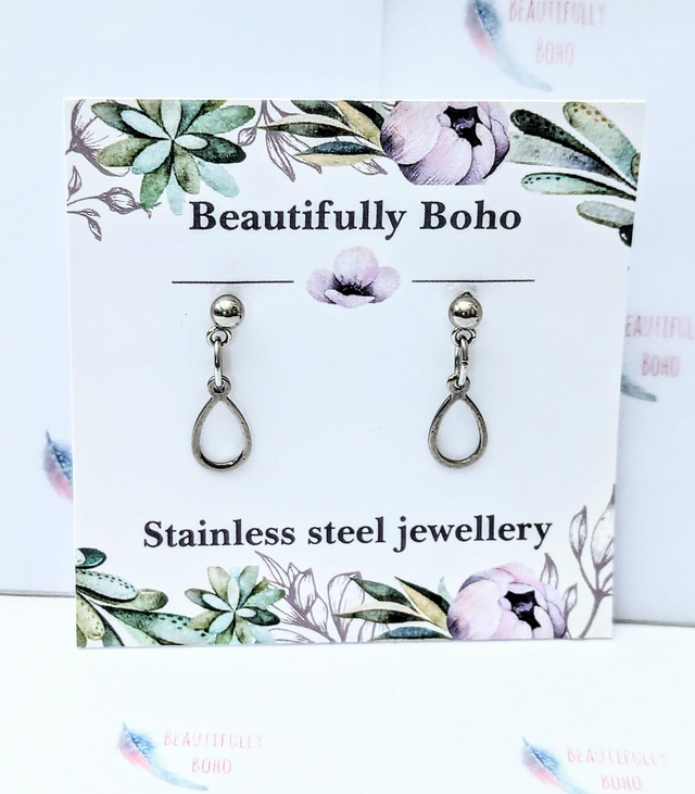 Stainless Steel Teardrop Stud Drop Earrings 