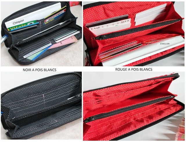 Portefeuille long zippé "Nina" rouge & simili cuir noir