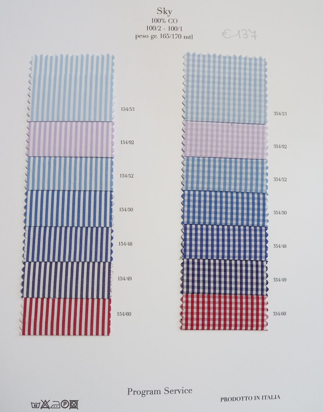 Tessuto per camicia su misura Sky riga o quadro