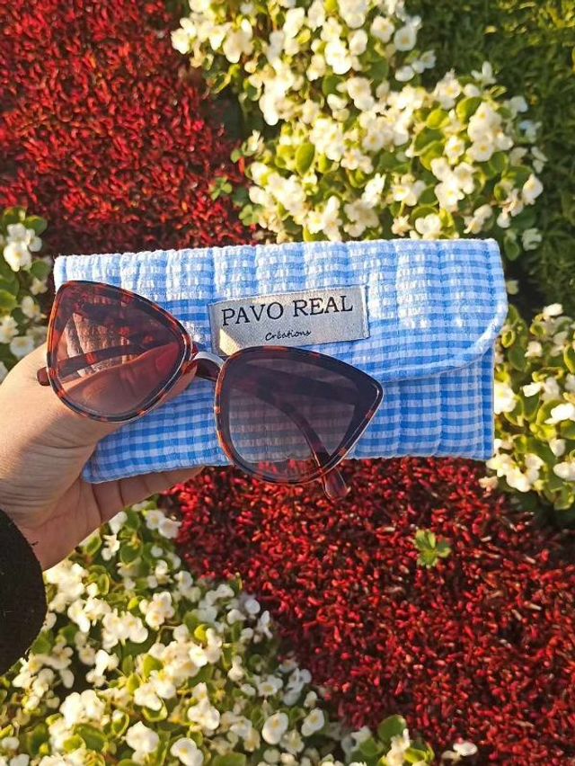 Pochette à lunettes Vichy bleu 