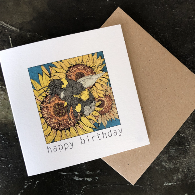 Card - Birthday - bee and sunflower square