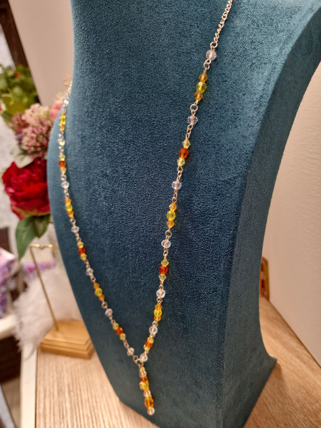 Collier Sautoir Argenté Orange Jaune