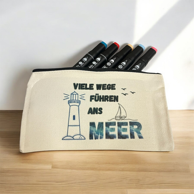 Schlampermäppchen Etui Kulturtasche mit Spruch „Viele Wege..ans Meer“