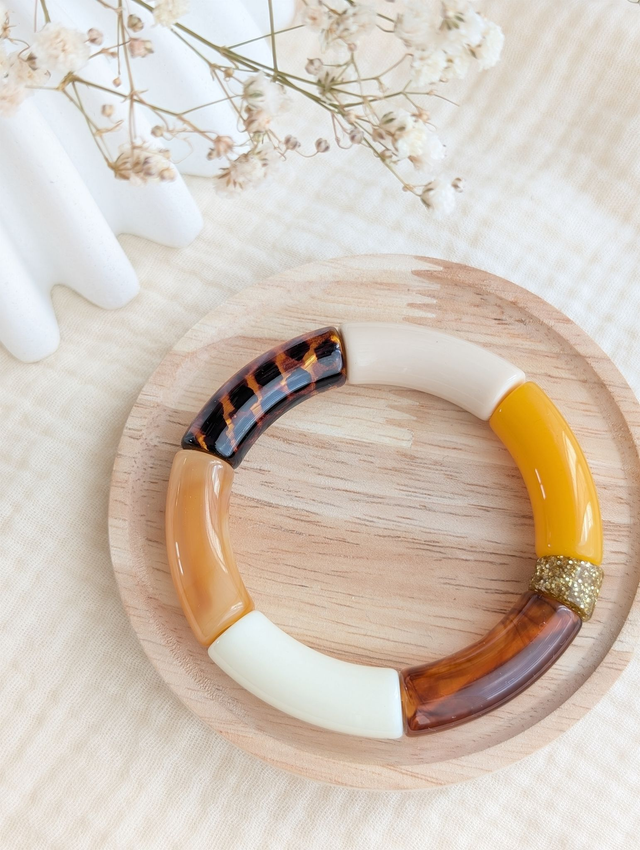 Bracelet jonc Mona jaune orangé léopard