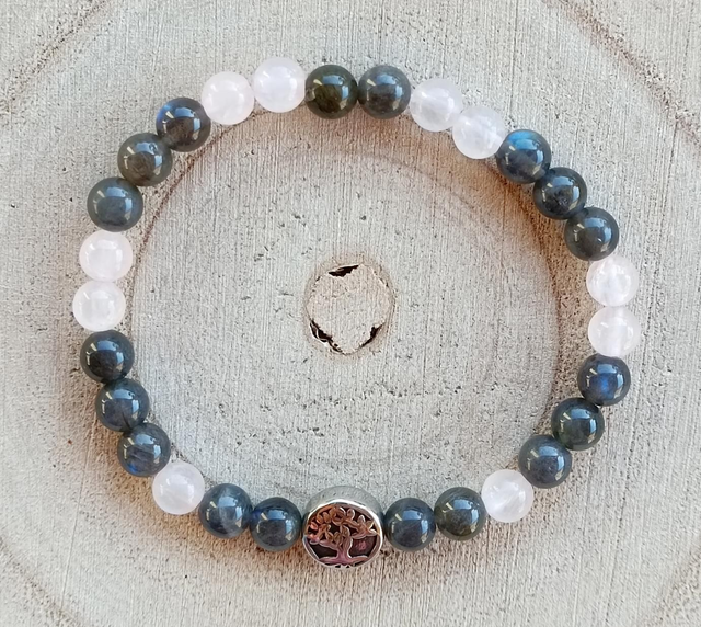 Labradorite et Quartz Rose