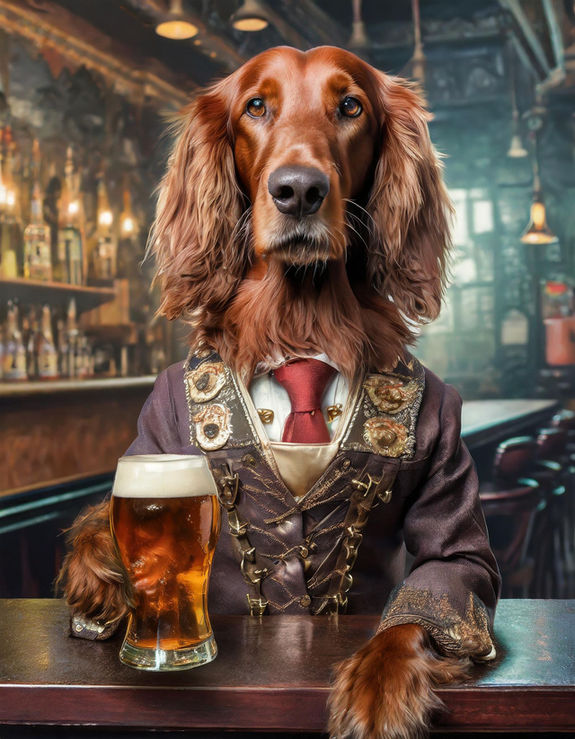 Red Setter at the Bar Framed Canvas