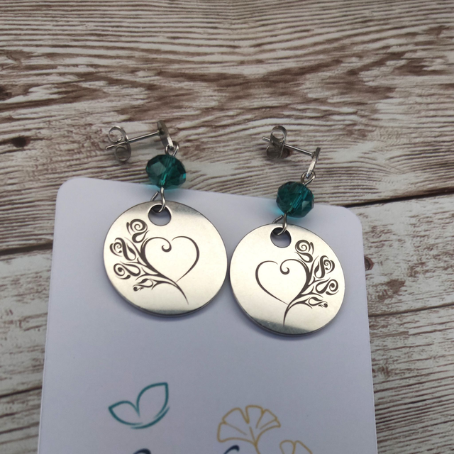 Boucles d&#039;oreilles &quot;Cœur et ses roses&quot; gravées