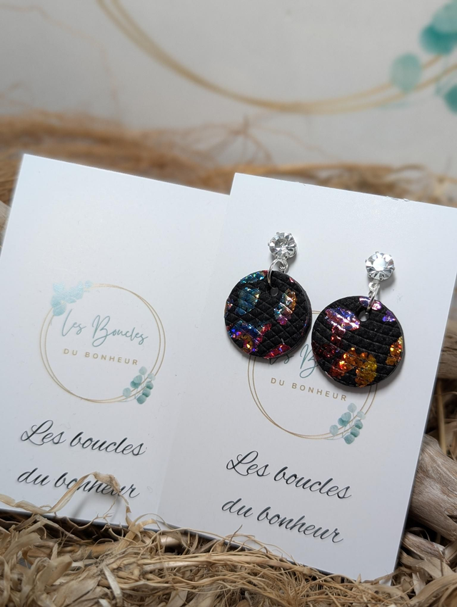 Boucles d'oreilles Anti Gaspi holographique multicolore ag