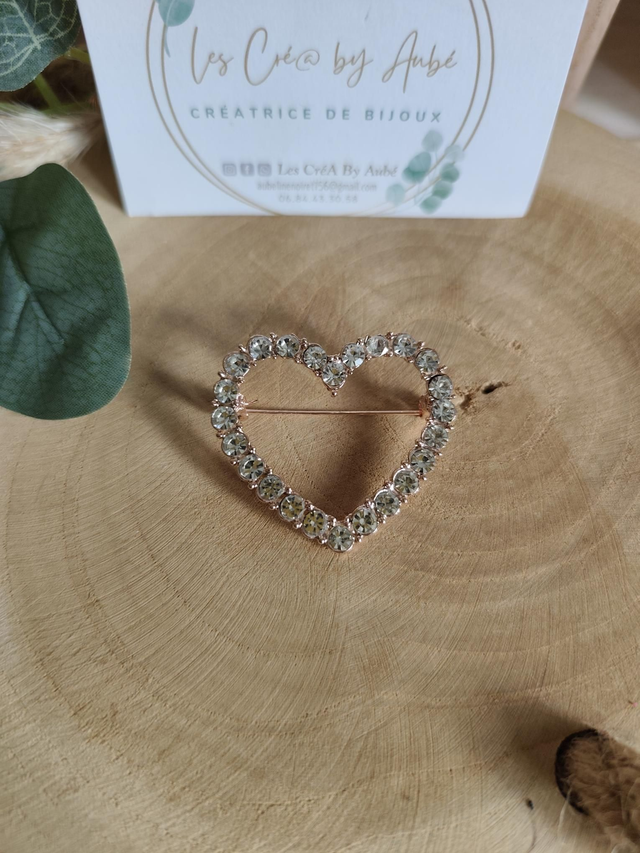 BROCHE COEUR STRASS/GOLD ROSE 0001037