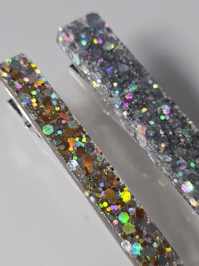 DUOS BARRETTES CONFETTIS OR &amp; ARGENT