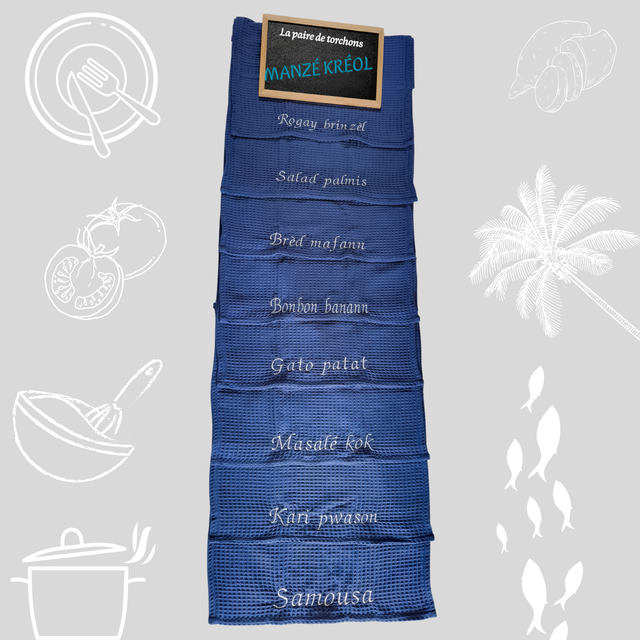 Torchons &quot;Manzé Kréol&quot; Bleu Foncé