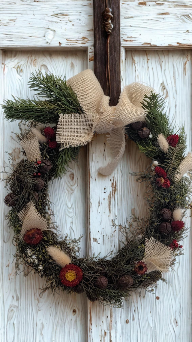 Couronne de Noël - blanc et rouge