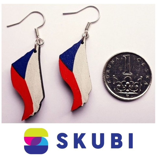 Dřevěné náušnice - Vlajka České republiky (2 cm)