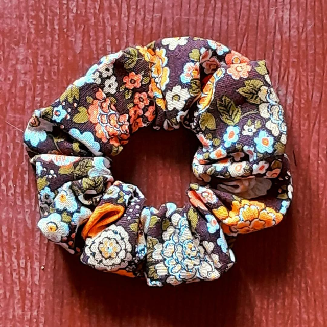 Chouchou S fleurs marrons/orange