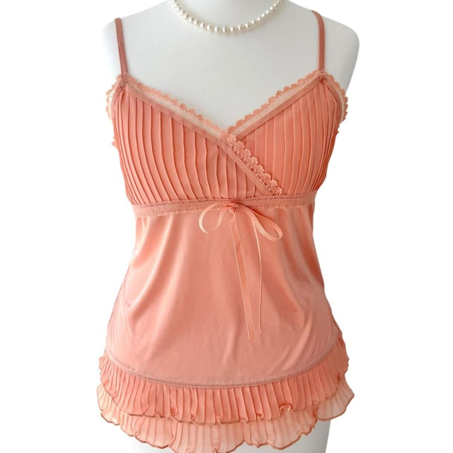 Japanese brand coquette salmon pink/peach pleated babydoll cami 