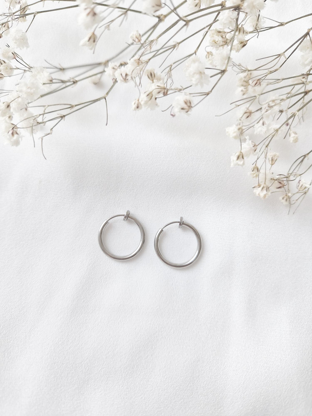 Créoles oreilles non percé argentée 14mm