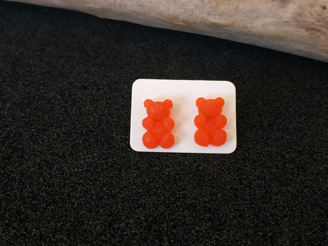 Boucles d'oreilles clous nounours rouge