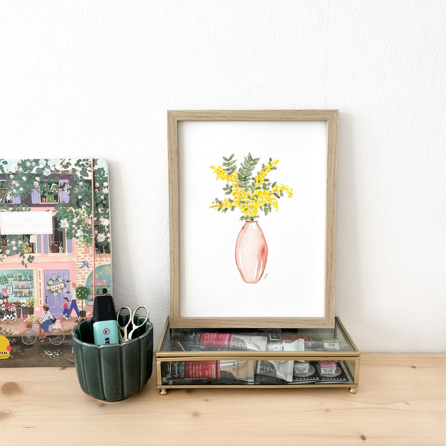 Aquarelle originale 18x24 cm - Bouquet de mimosa 
