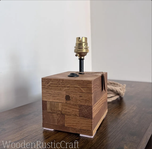 Country Style Solid Oak Lamp Base — Vintage Brass Fitting
