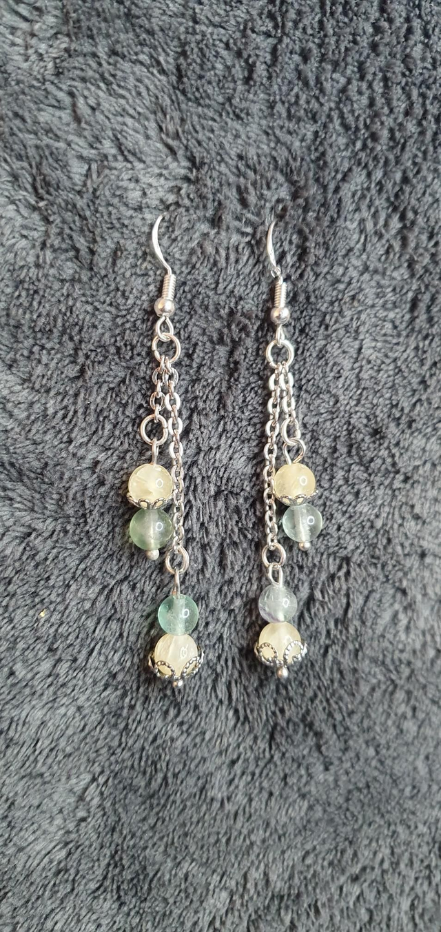 Boucles d'oreilles en Aragonite jaune et Fluorite verte 