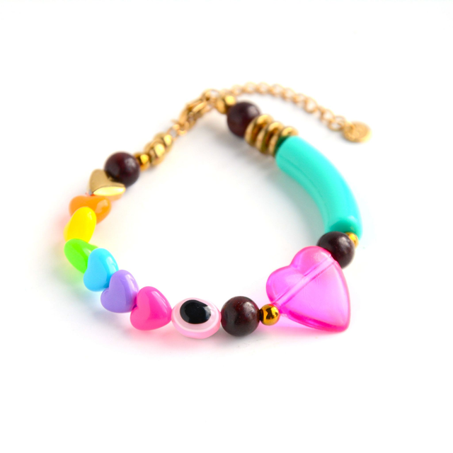 Bracelet 90&#039;s Flashy éco-responsable - PERLES vintage RECYCLÉES années 90 - Multicolore - Pièce Unique