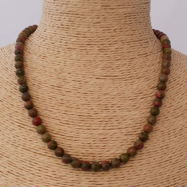 Unakite / Collier de Perles en 8 mm / Boules en Pierres Naturelles Rondes et Polies