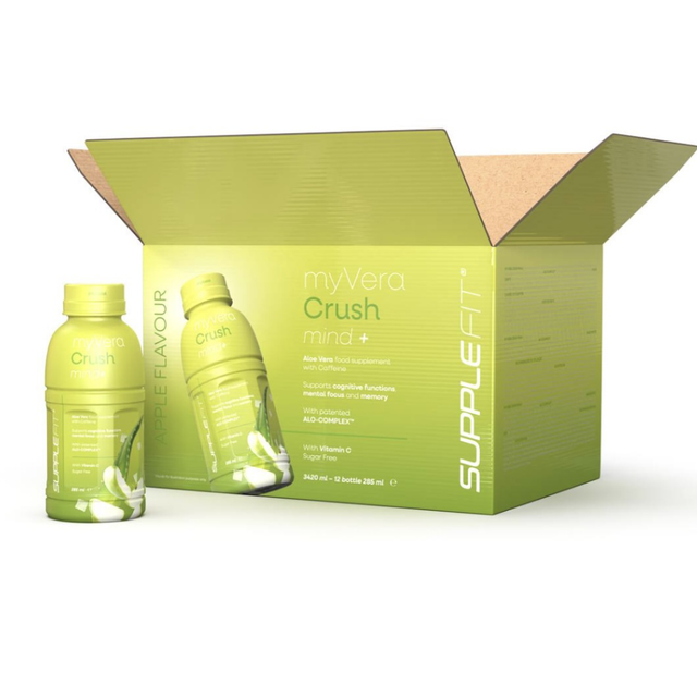 MyVera Crush Mind + | Nahrungsergänzungsmittel mit Koffein in Einzelflaschen à 285ml (12-er Pack)