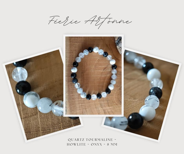 Quartz tourmaline ~ howlite ~ onyx