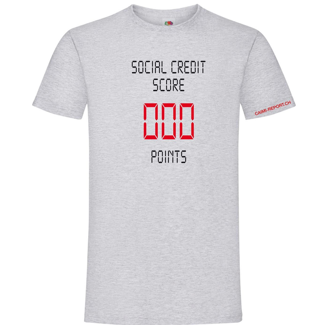 T-Shirt, unisex, hellgrau «Social Credit Score» bedruckt rot/schwarz