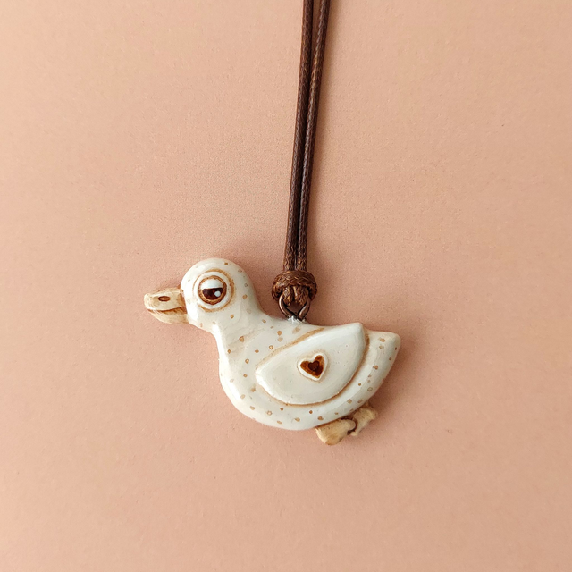 Flying duck necklace - Funny duck charm - Duck jewellery - Flying clay duck - Air dry clay charm - Duck lover gift