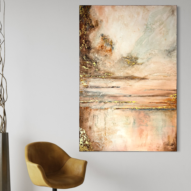 Peace of Mind – Tableau abstrait texturé 3D avec feuille d’or – 150 x 100 cm