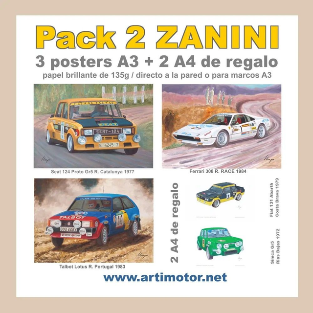 Artimotor Pack 2 Zanini - 3 póster A3 42x30 (+2 A4 regalo) Seat Proto, Ferrari 308 y Talbot Sumbeam