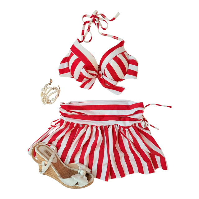 BNWT Red striped japanese 3 piece bikini set   