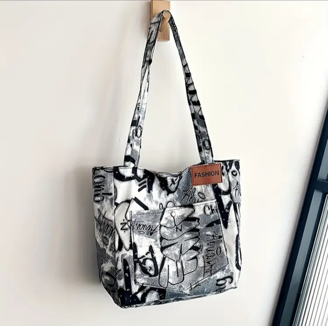 Torebka Vintage Graffiti Print Tote Bag dla kobiet, duża pojemność