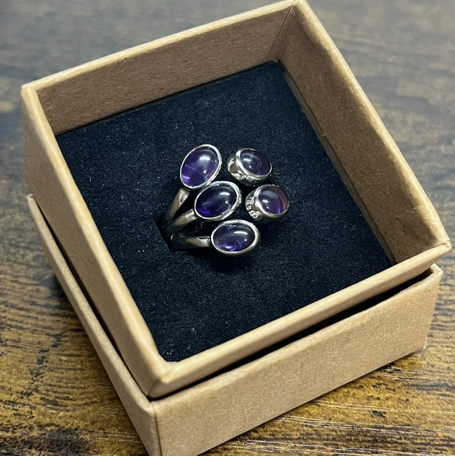 Bague en argent et Améthyste - Taille réglable 