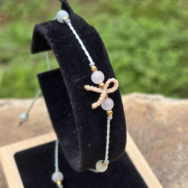 Bracelet Cœur Solidaire🎗️Quartz Rose &amp; Béryls
