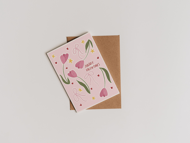 "Happy Valentines" bows and flowers card