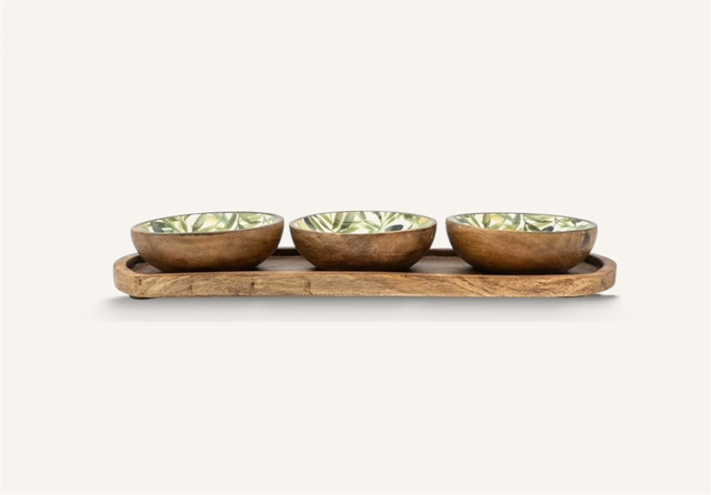 Mango Wood Olive Print Dipping Bowls