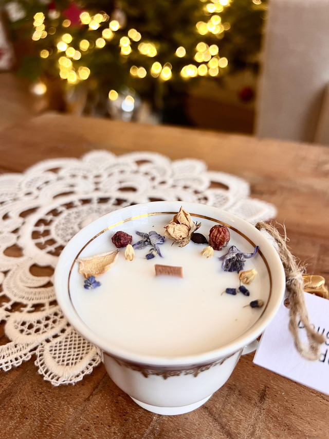 đ Bougie Edelweiss - tasse Ă cafĂ© "frise bordeaux et or"