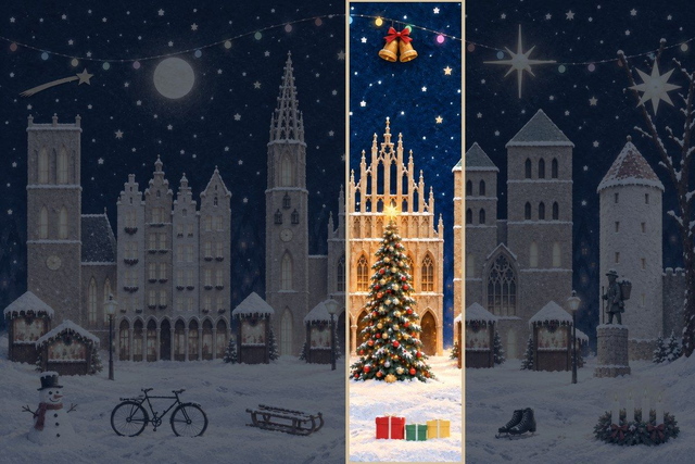 Adventsbild Reihe 4 – Rathaus und Baum (Tag 13–16)