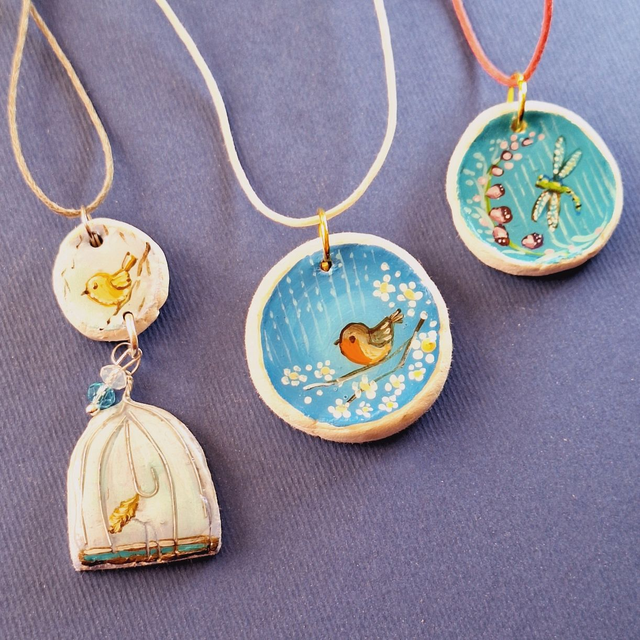 Collane "Piccoli Amici"- gabbia- pettirosso - libellula