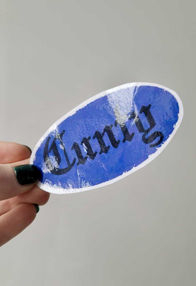 Cunty Old English Blue Glossy Vinyl Oval Sticker