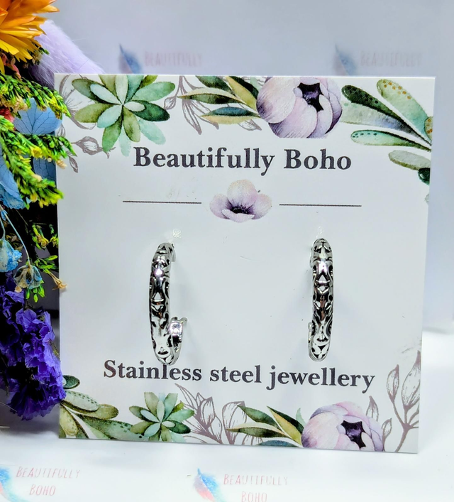 Stainless Steel Celtic Style Small Hoop Earrings