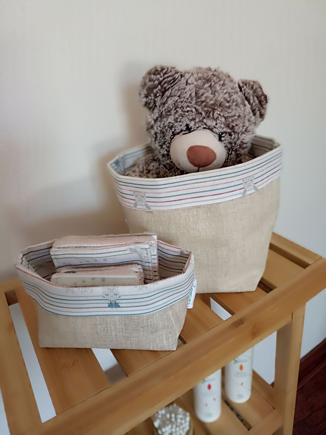 Ensemble de deux paniers avec son lot de 8 lingettes et de 8 carrés visage - Lapinou