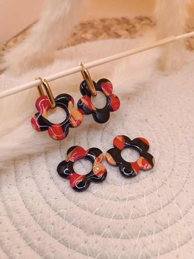 "Flora" bi-face noir orange rouge 