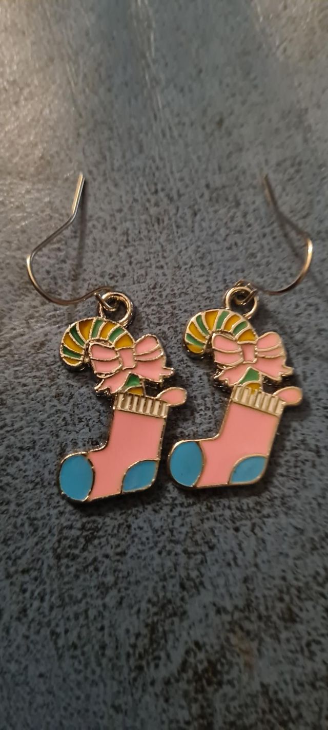 New Silver Enamel Pink Blue Christmas Stocking Earrings Hooks