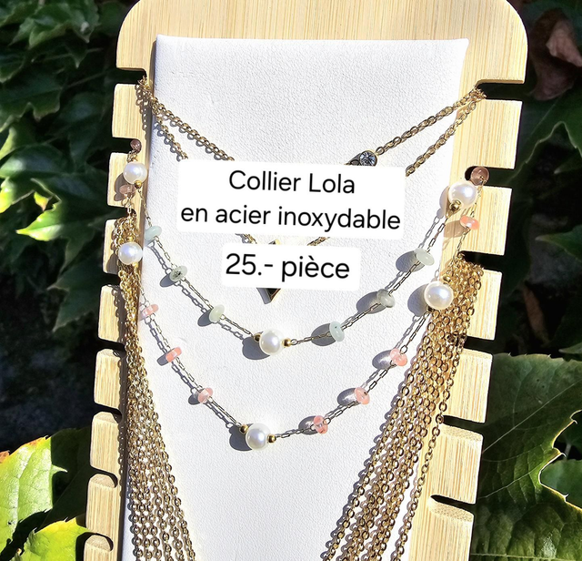 Collier Lola en acier inoxydable or perlé (à choix)