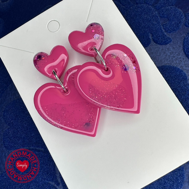 Earring Drops - Deep Pink Hearts