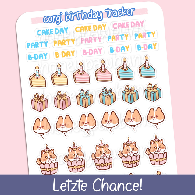 Corgi Geburtstag Sticker Sheet - ST2219