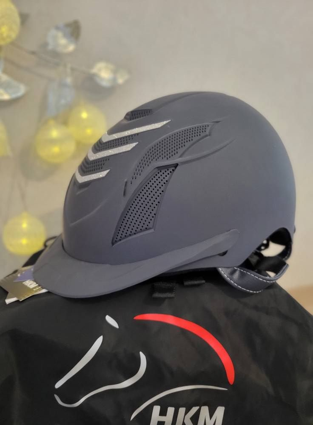 Casque HKM gris-bleu à paillettes, taille 57/61 – neuf déstockage